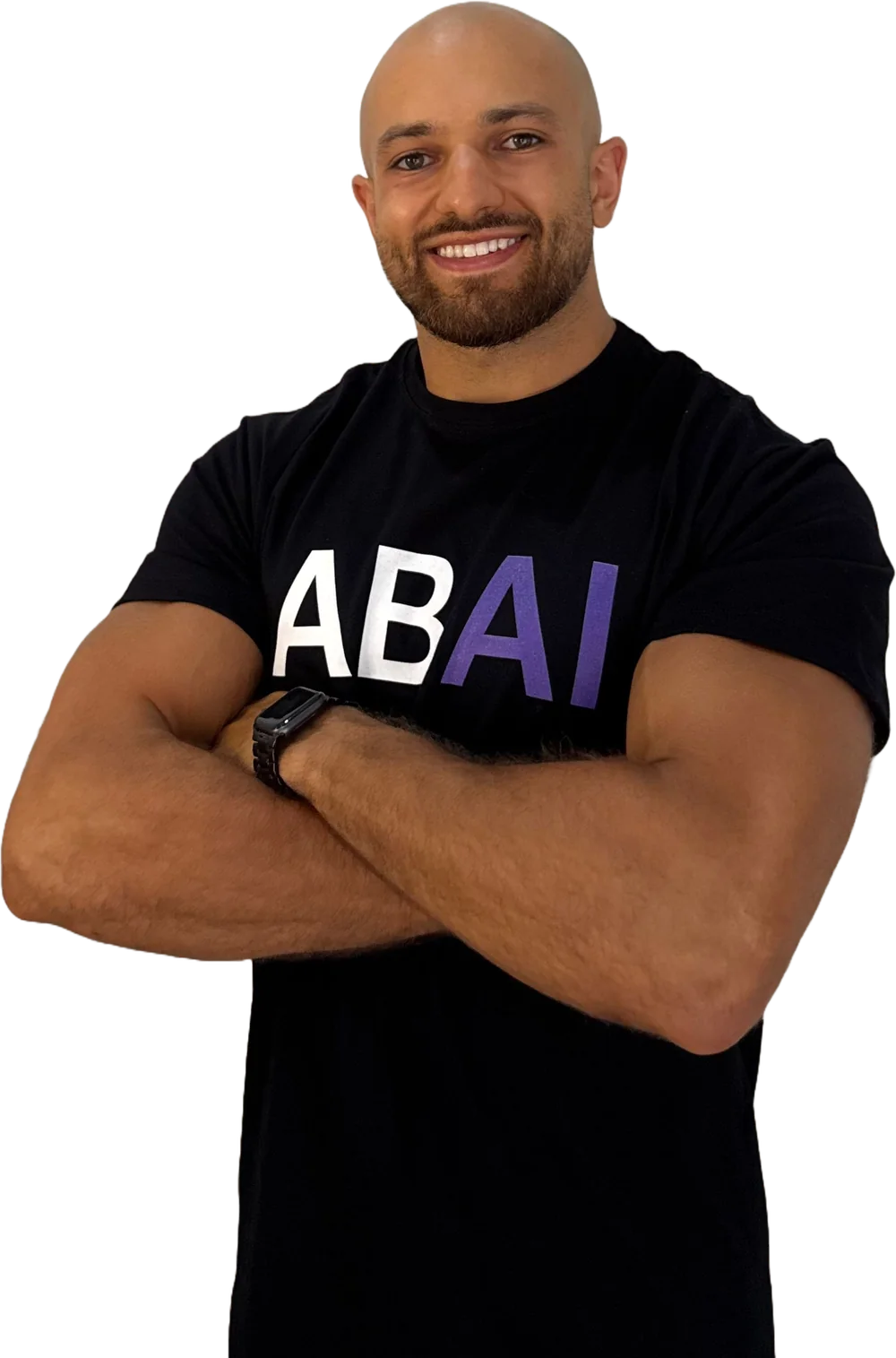 Anwar Bouilouta, arms crossed, in an ABAI t-shirt
